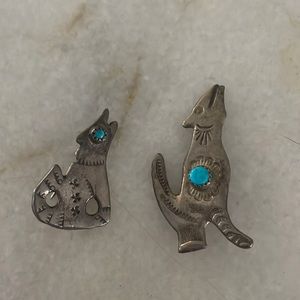 Authentic turquoise wolf brooches